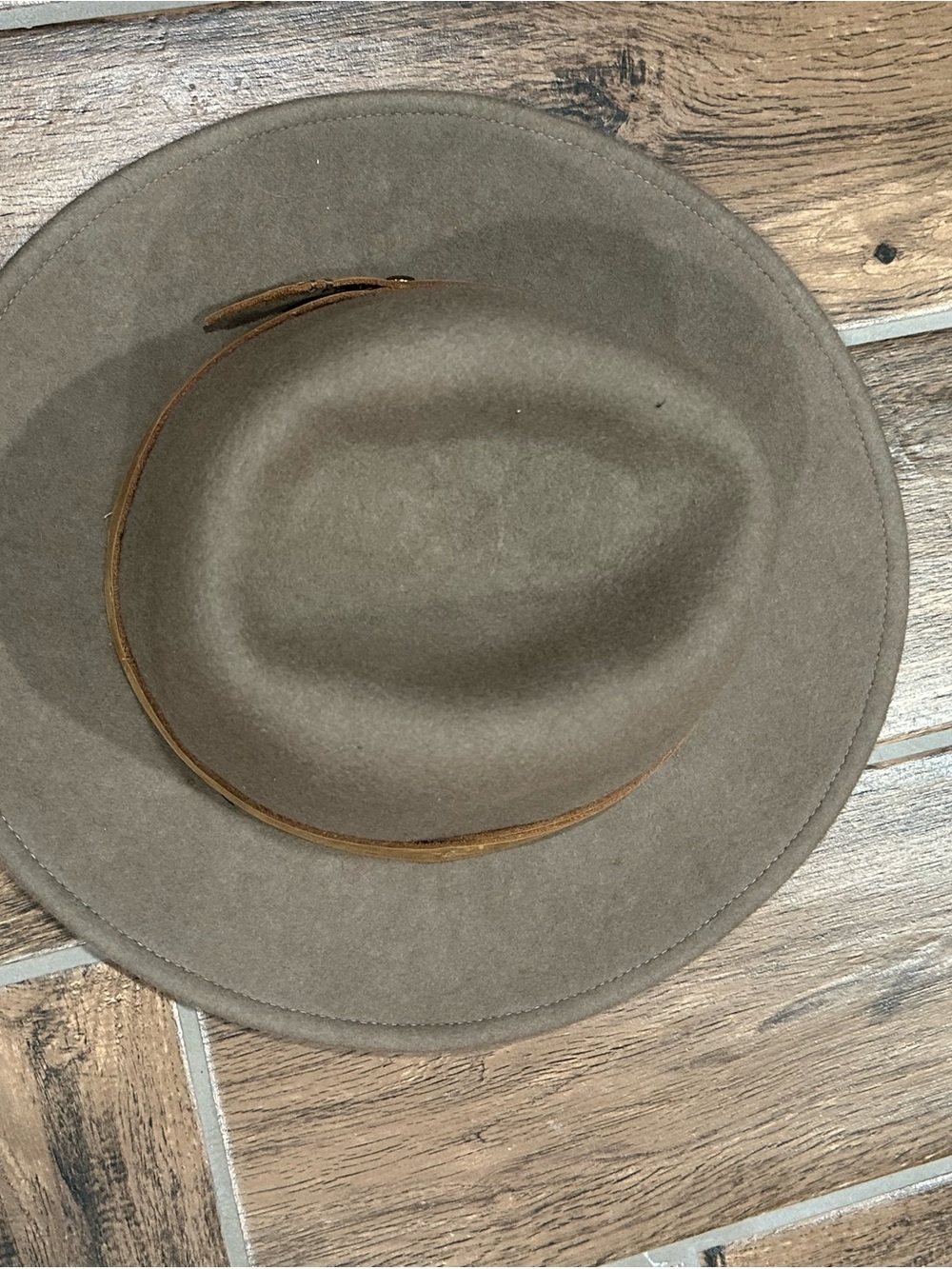 Frye Taupe Felt Fedora with Brown Leather Band